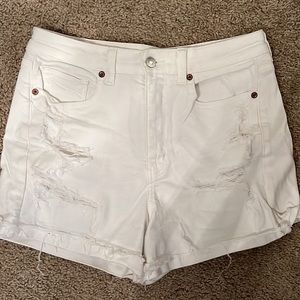 American Eagle High Rise Distressed White Shorts